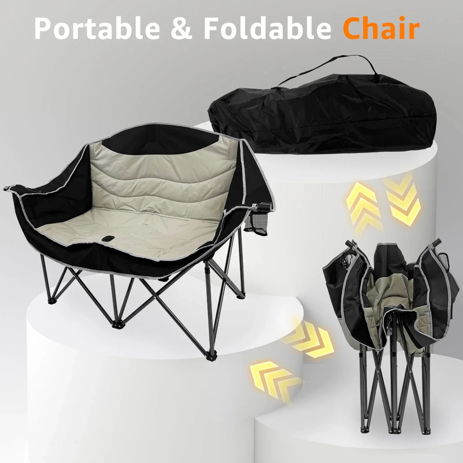 Jacgood Double Camping Chair for Couples, Comfortable Folding Loveseat with 2 Cup Holders & Armrests, Heavy-Duty 660lb Capacity for Camping - USA MEGA SHOP