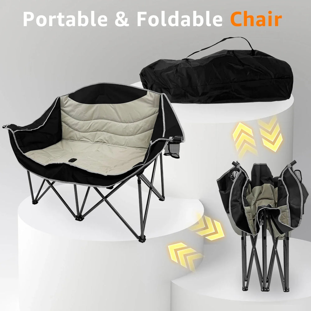 Jacgood Double Camping Chair for Couples, Comfortable Folding Loveseat with 2 Cup Holders & Armrests, Heavy-Duty 660lb Capacity for Camping - USA MEGA SHOP