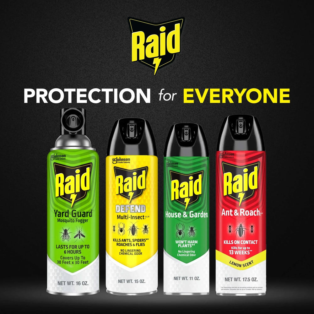 Raid Defense System Indoor and Outdoor Ants, Roaches, Spiders and Flies Insect Killer Bug Spray, 15 oz - USA MEGA SHOP