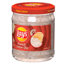 Lay's French Onion Dip jar side label with chips and creamy dip illustration