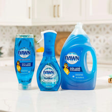 Dawn dishwashing liquid bottles set with blue labels, including EZ-Squeeze and Ultra 18 fl oz