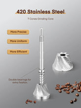 Stainless steel conical burr grinding core for a manual coffee grinder, 7-cone design