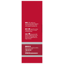 Back of red coffee bag with brewing instructions and contact info