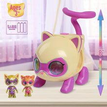 Cream cat copter toy with purple propeller and two standing mini cat figures