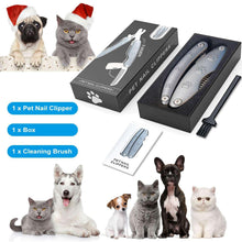 Dog nail clipper kit in box with brush and comb, including spare tool