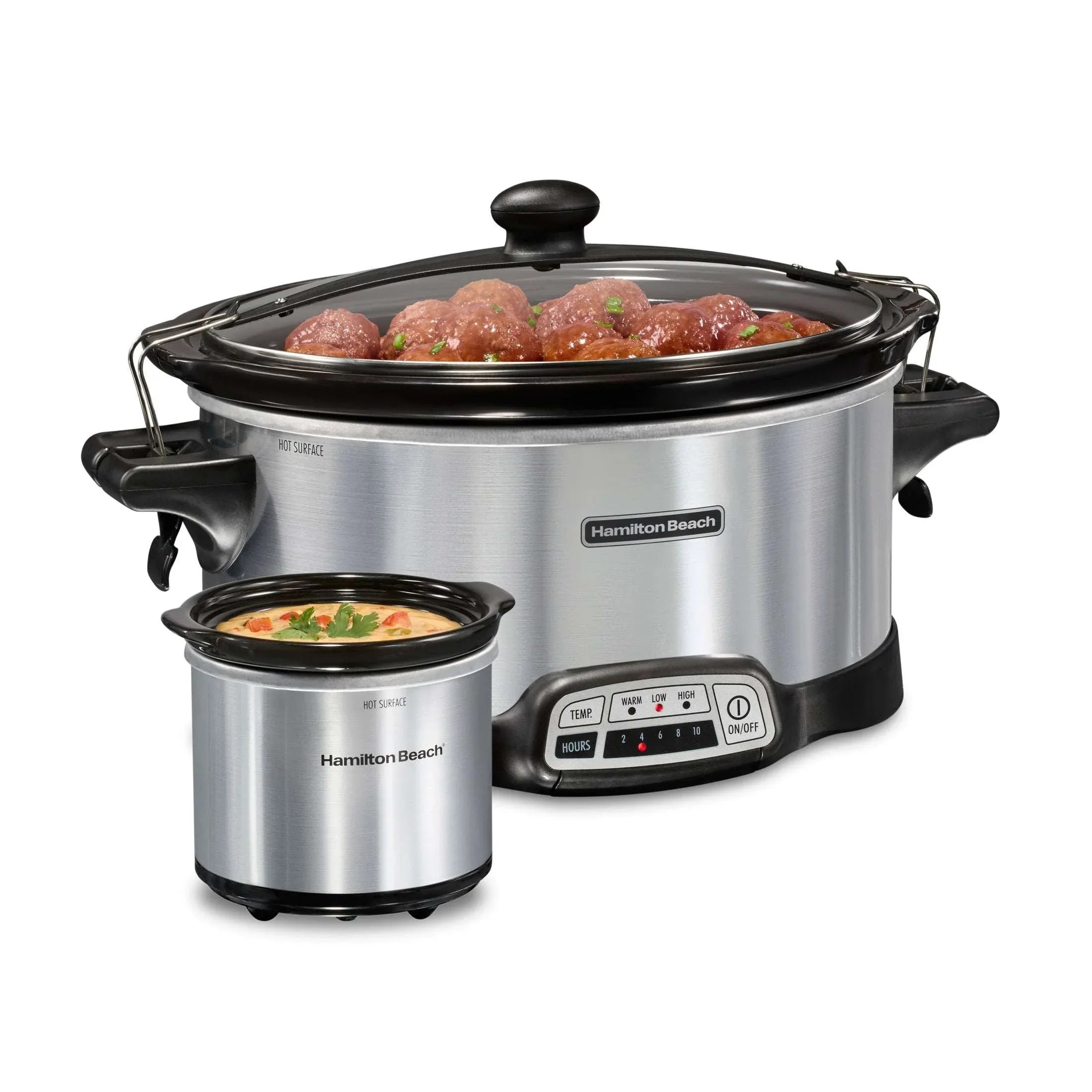 Hamilton Beach 7 Qt Programmable Slow Cooker, Stoneware Crock with Removable Pot, Includes Party Dipper Food Warmer, Stainless Steel - USA MEGA SHOP