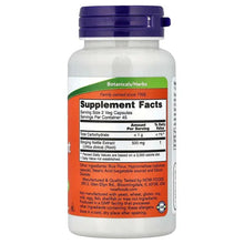 NOW Stinging Nettle Root Extract supplement facts on bottle back, 90 veg capsules