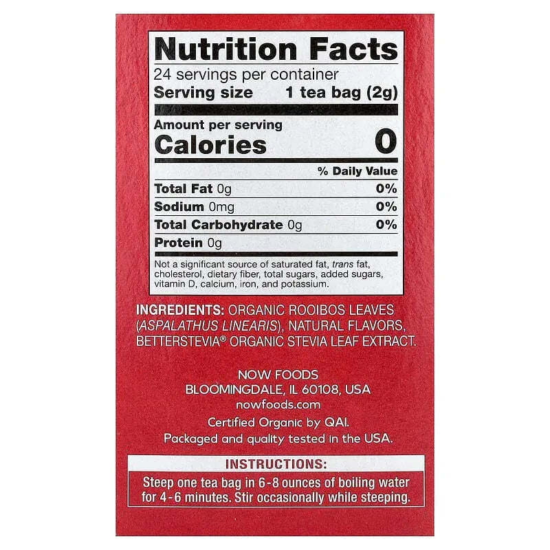 NOW Foods, Tea, Caffeine Free, 24 Tea Bags, 1.7 oz (48 g)