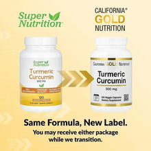 Turmeric Curcumin supplement bottles, label comparison for 500 mg