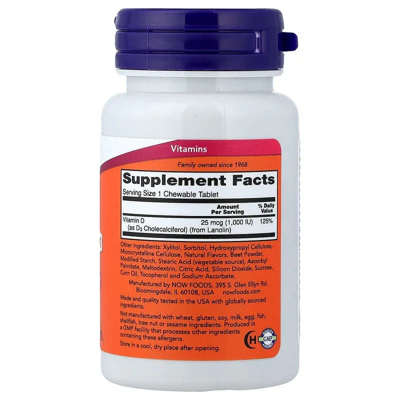 NOW Foods, Chewable Vitamin D-3, Fruit - USA MEGA SHOP