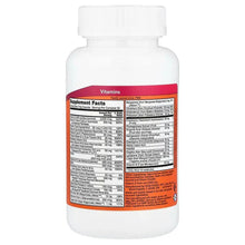 Iron-free Eve multi supplement bottle back label with vitamins and supplement facts