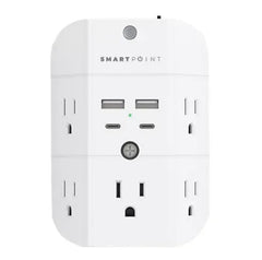 Smartpoint 5-Outlet Power hub with USB Ports and Automatic Night Light