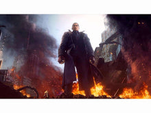 Tekken 8 game artwork with armored figure standing amid explosions