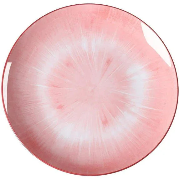 Bestone 12 Piece Dinnerware Set ，Chip Resistant, Dinnerware Sets, Plates, Dishes, Bowls, Service for 4, Pink And White