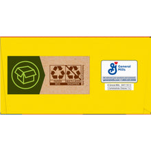 Yellow shipping box with recycling icons and General Mills label