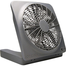 Gray 10-inch portable camping fan with round front grille