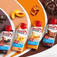 Multiple Premier Protein chocolate shake cartons with immune health labels