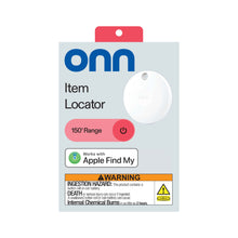 Onn item locator retail box with illustration of a white oval tag