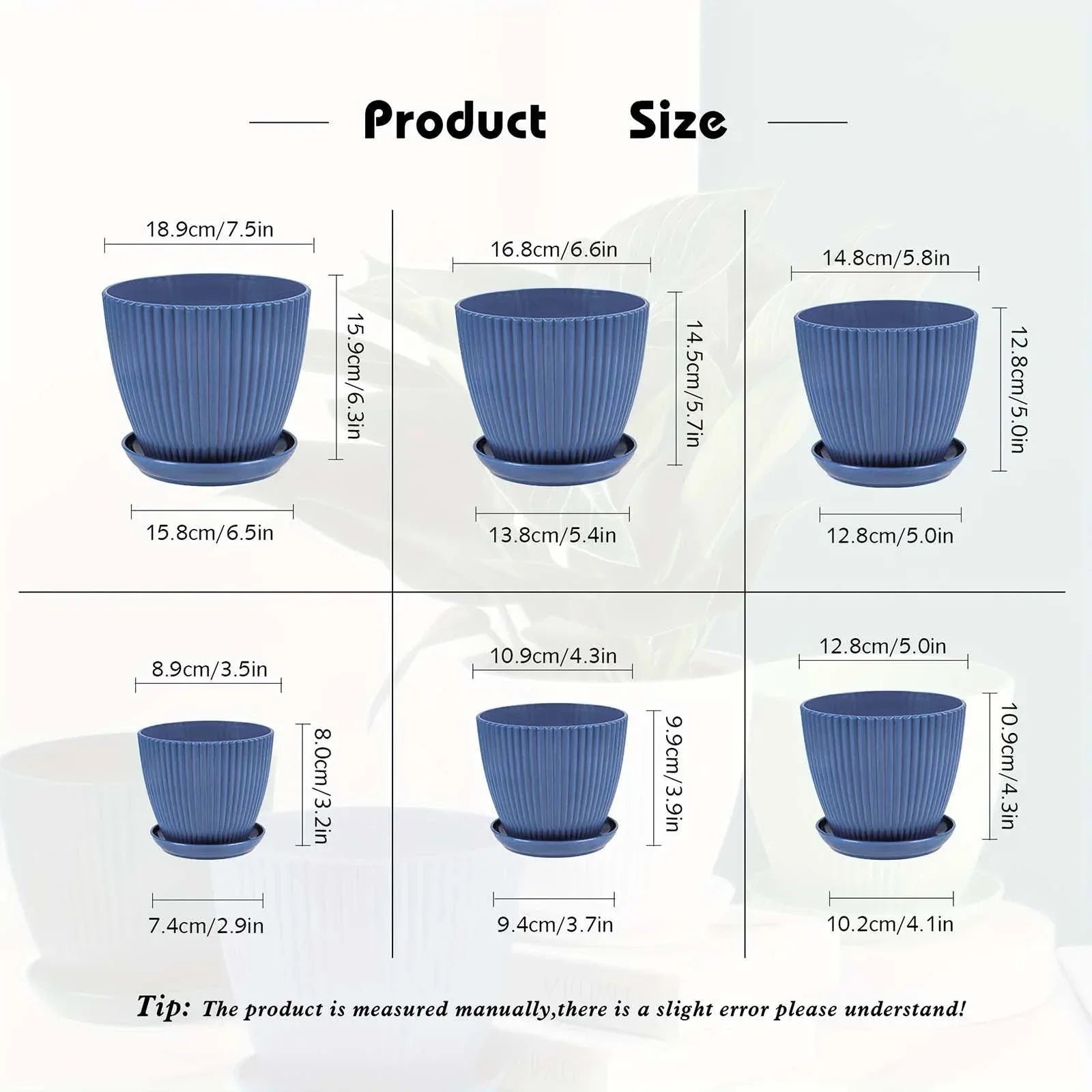 Clearance! Flower Pots Indoor Thicken Planter with Hole and Tray for All House Plants Reliable Plastic Ripple Pattern Flowerpot for Home Garden Housewares, Dark Blue 9*8CM - USA MEGA SHOP