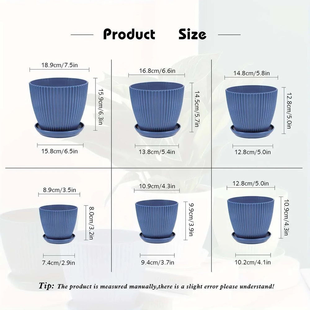Clearance! Flower Pots Indoor Thicken Planter with Hole and Tray for All House Plants Reliable Plastic Ripple Pattern Flowerpot for Home Garden Housewares, Dark Blue 9*8CM - USA MEGA SHOP