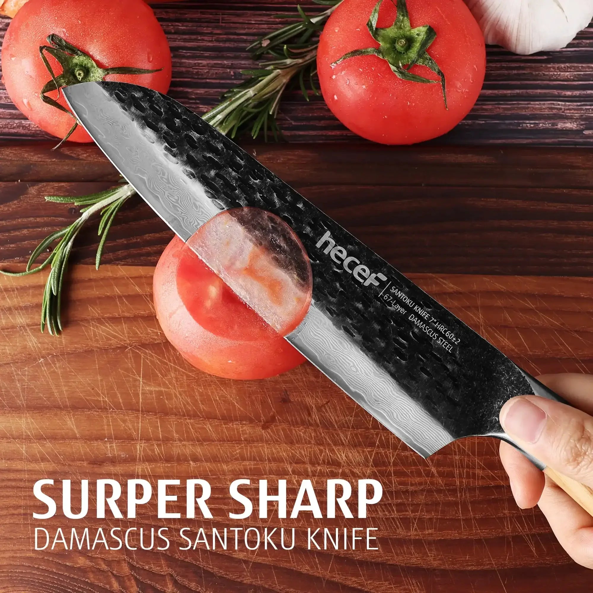 Hecef Japanese Chef Knife, Forged 67-Layer Damascus Steel Ultra Sharp Professional Hammered Carving Knife - USA MEGA SHOP