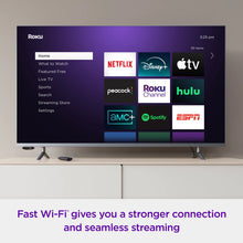 Roku streaming TV interface screen with Home menu and channel tiles