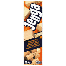 Jenga game retail box showing the Choose wisely gameplay instruction