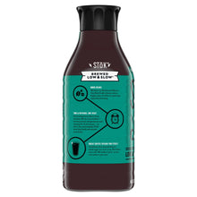 Cold brew bottle back label with 'Brewed low & slow' and icons