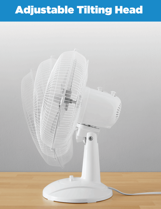Mainstays 12-Inch Table Fan with Adjustable 3-Speed Settings and Oscillation, White, FT30-8MBWV