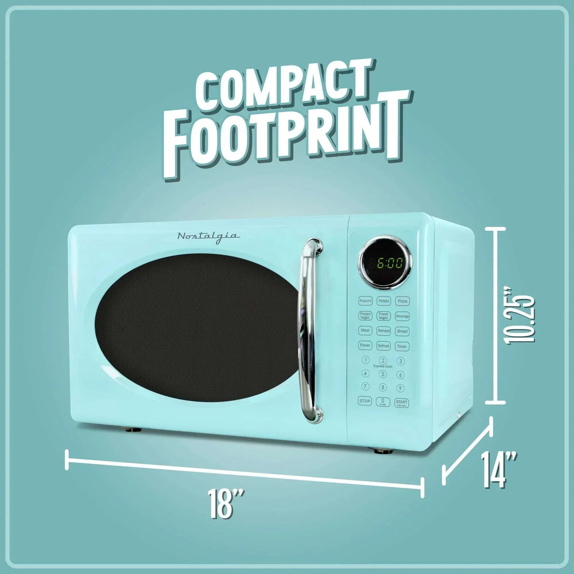 Nostalgia Retro Microwave Oven - 0.7 Cu Ft & 700-Watt Countertop Microwave with Glass Turntable, Child Safety Lock, 8 Auto-Cook Programs & Digital Clock - Aqua