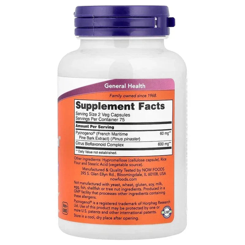 NOW Foods, Pycnogenol® With Bioflavonoids, Veg Capsules