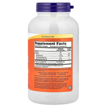 NOW flax oil softgels bottle with purple cap and back label supplement facts