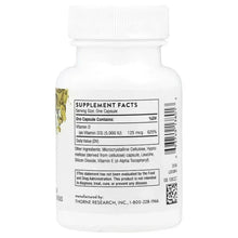 Thorne D-5,000 dietary supplement bottle, supplement facts panel with barcode