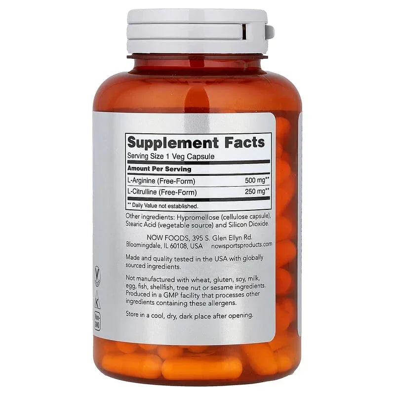 NOW Foods, Sports, Arginine & Citrulline, Veg Capsules