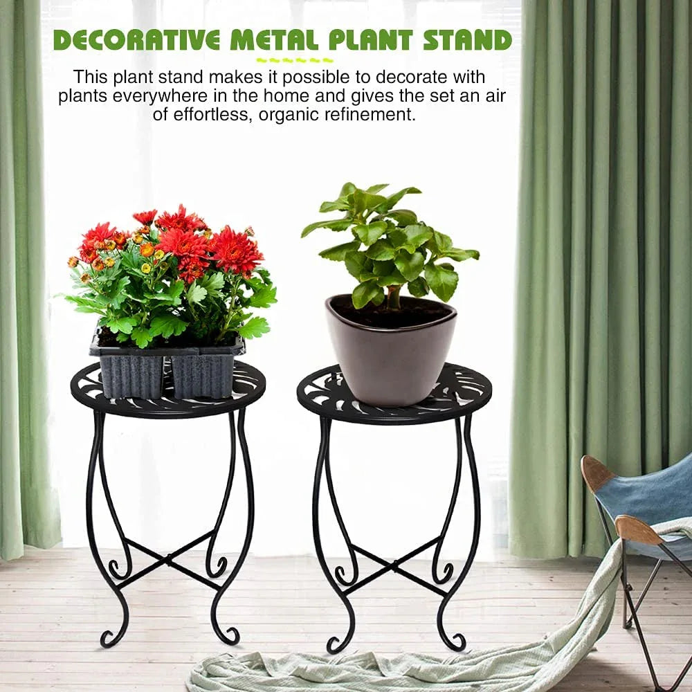 KABB 15'' Tall Plant Stand for Flower Pot Set of 1, Round Metal Plant Stand Indoor, Decorative Black Flower Pot Stand Plant Table - USA MEGA SHOP