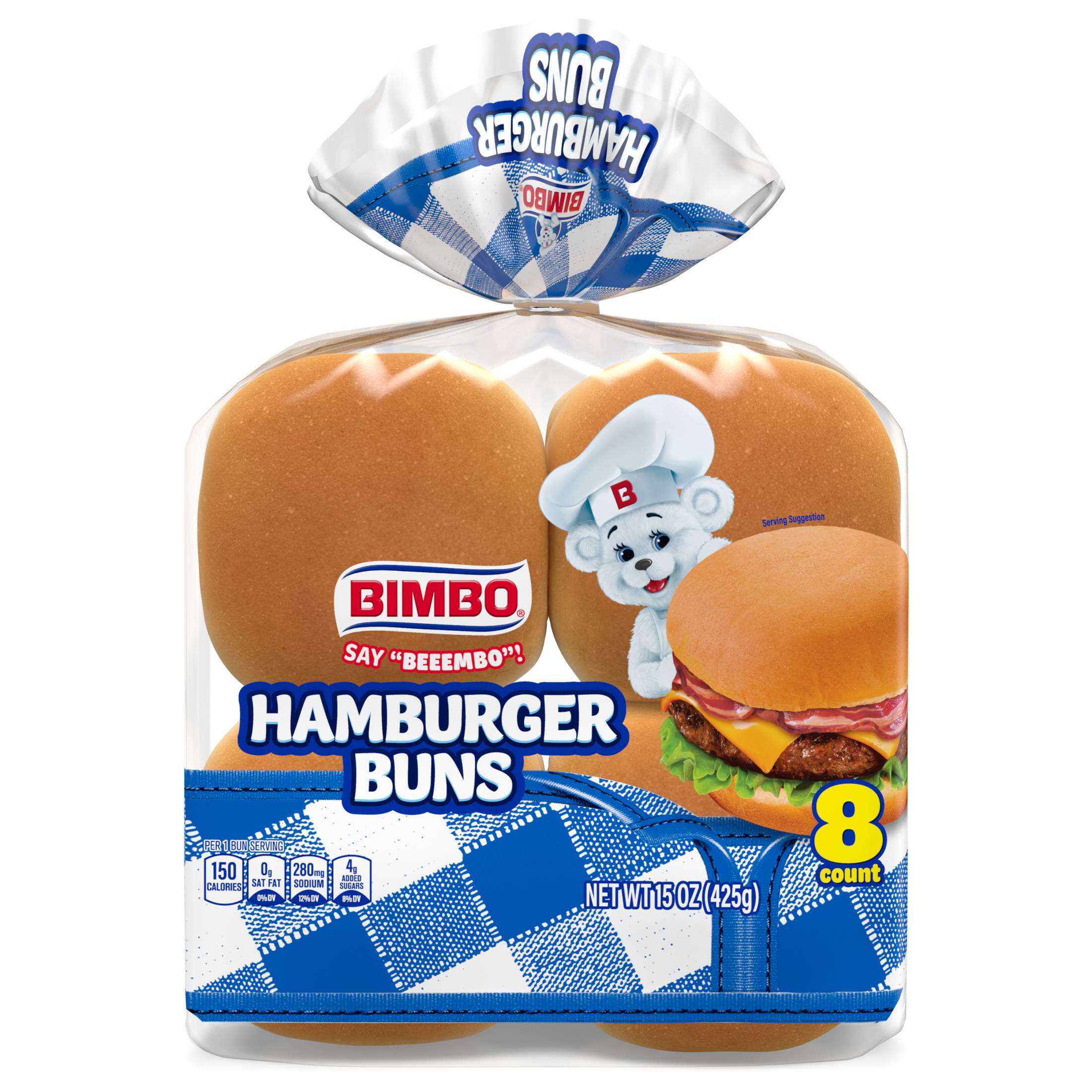 Bimbo Bimbollos Hamburger Buns, 8 count, White Hamburger Buns, 15 oz Bag