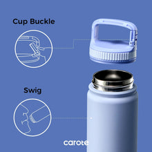 Insulated stainless steel water bottle with secure lid and straw opening