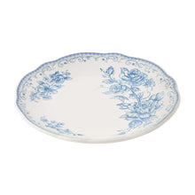 Blue floral stoneware salad plate with wreath-style border pattern