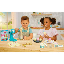 Pretend baking sand kit with blue stand mixer and bowl, plus spoon and molds