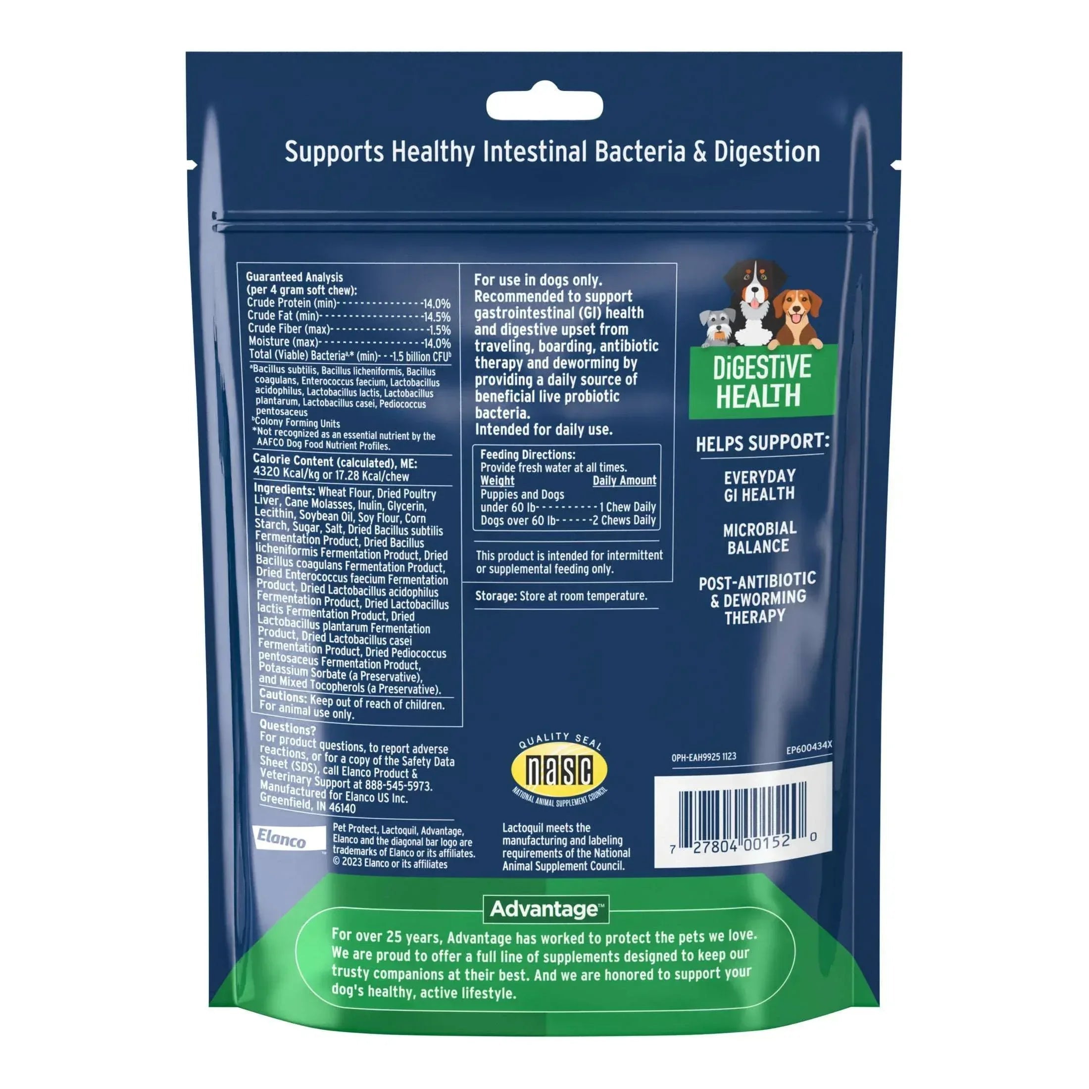Pet Protect Digestive Health Supplement, Vet-Formulated Lactoquil, Chicken, 60 Soft Chews