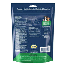 Back of digestive health soft chew supplement bag with ingredients and directions