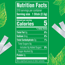 Extra Spearmint sugar-free gum nutrition facts label with stick wrappers