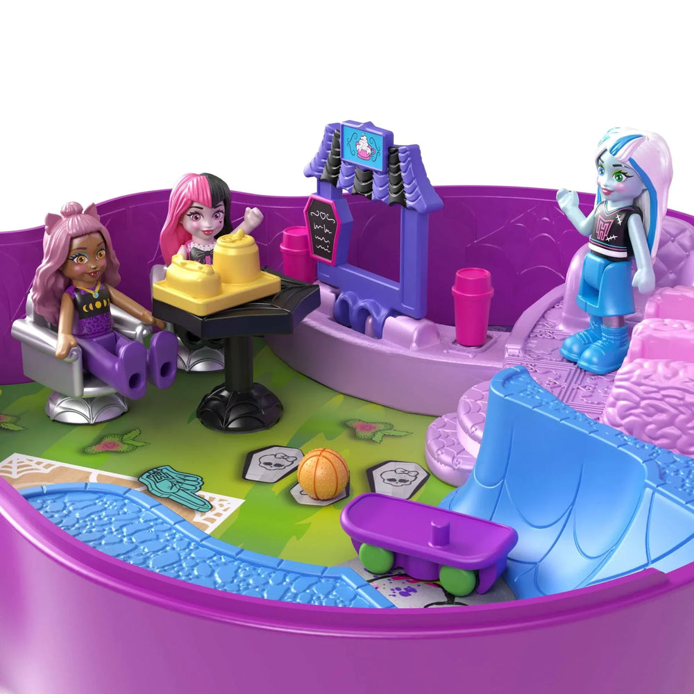 Polly Pocket Monster High Compact with 3 Micro Dolls & 10 Accessories, Opens to High School - USA MEGA SHOP
