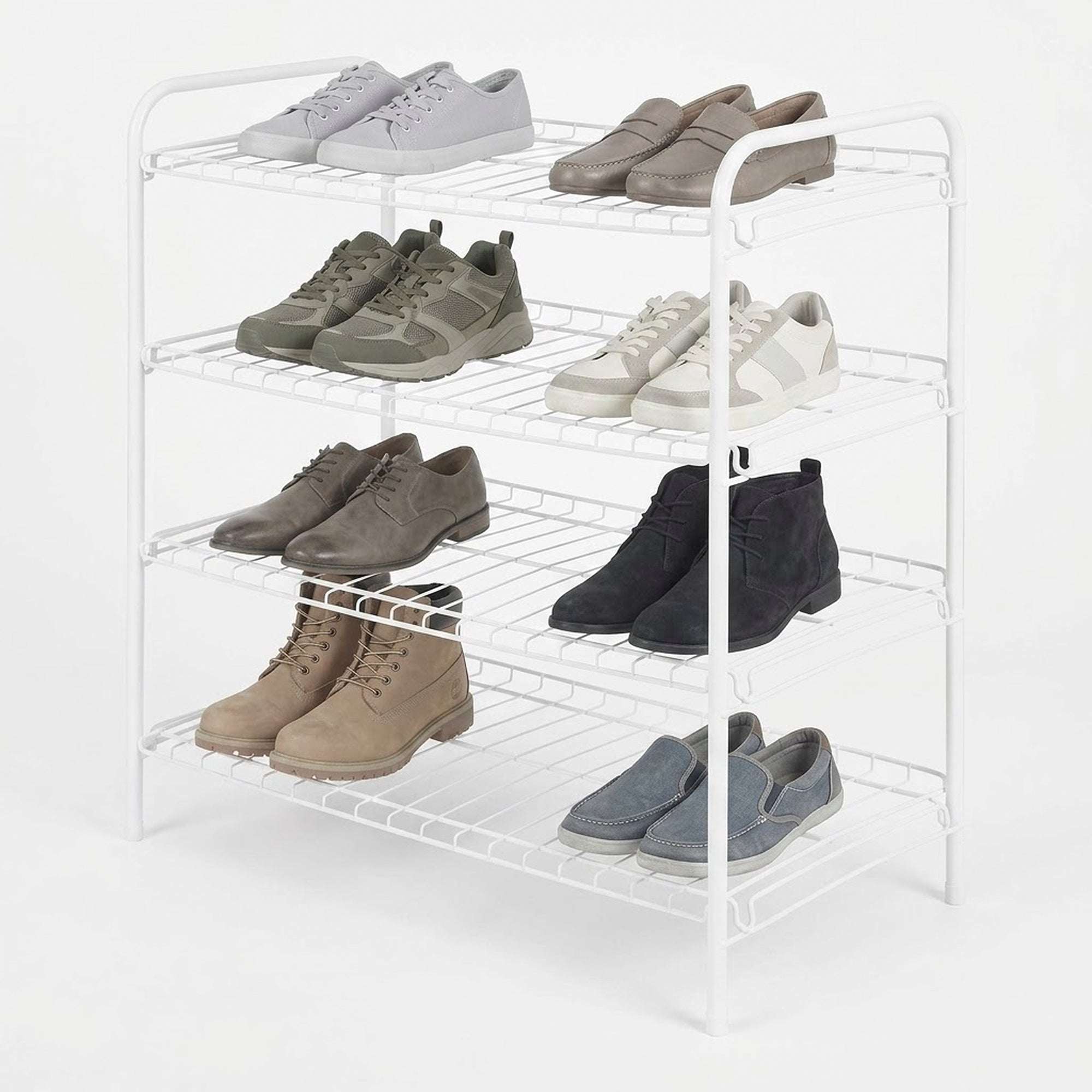 Mainstays Steel Wire Shoe Organizer, 4-Tiers, 12 Shoe Pair Capacity, Durable Shoe Rack, White