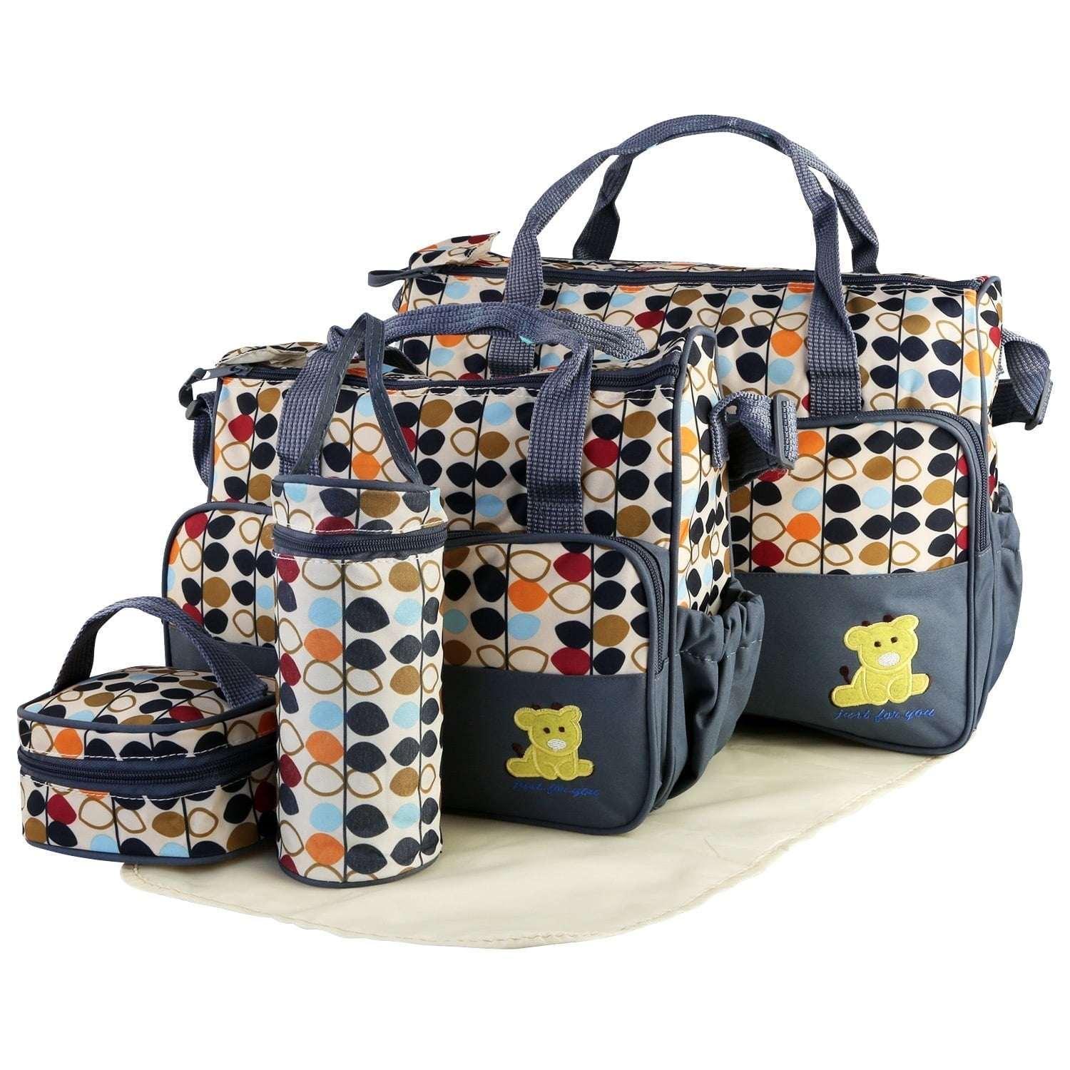 Baby Diaper Bag 5 Pcs Toddler Diaper Bag Tote Multifunction Portable Baby Bag for Boys and Girls Blue - USA MEGA SHOP
