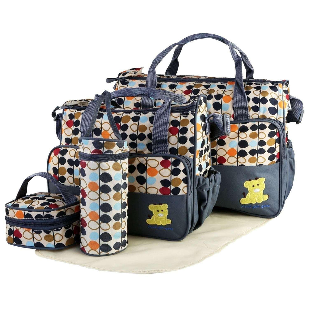 Baby Diaper Bag 5 Pcs Toddler Diaper Bag Tote Multifunction Portable Baby Bag for Boys and Girls Blue - USA MEGA SHOP