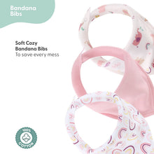 Safari-print bandana bibs in pink and white with rounded ties