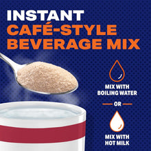 Instant café-style beverage mix powder with spoon, mix with boiling water or hot milk