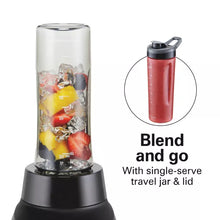 Single-serve travel jar and blender jar with lid, both filled with chopped ingredients