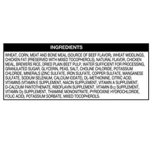 Ingredients list on a black label panel for dry dog food